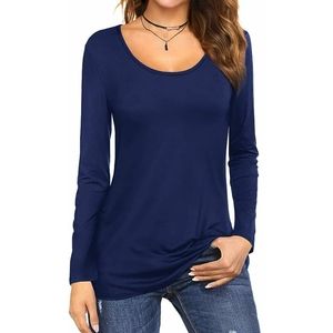 H by HALSTON Long Sleeve Tee Top Scoop Neck Cobalt Blue